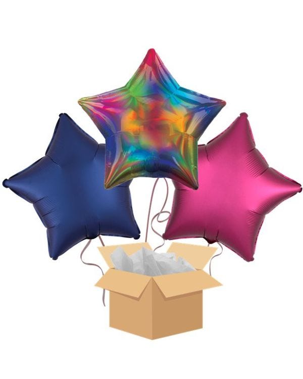 Rainbow Iridescent Star Balloon Bouquet - Delivered Inflated