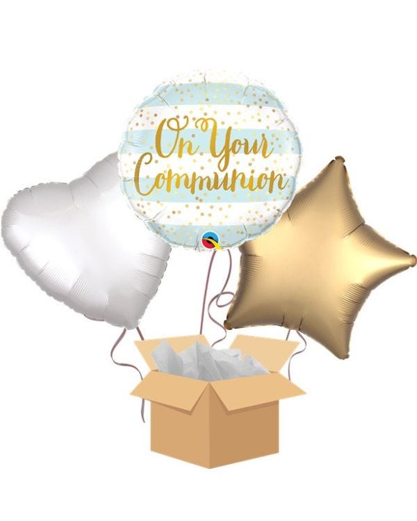 On Your Communion Blue Balloon Bouquet - Delivered Inflated