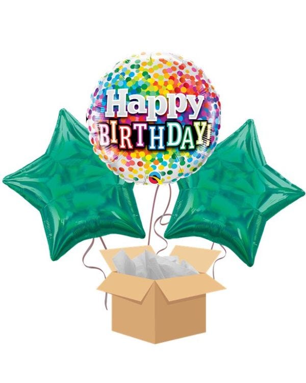 Happy Birthday Rainbow Confetti Balloon Bouquet - Delivered Inflated