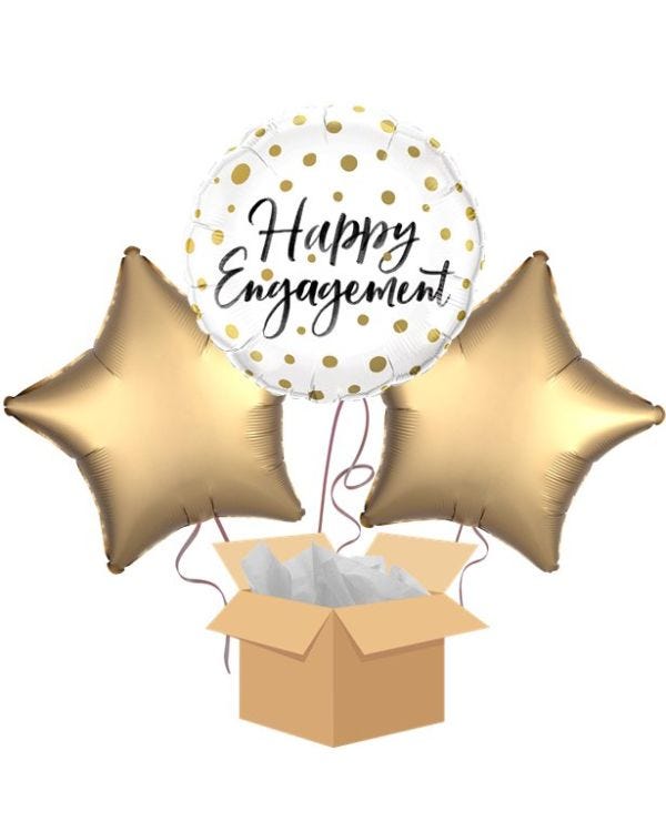 Happy Engagement Gold Dots Balloon Bouquet - Delivered Inflated