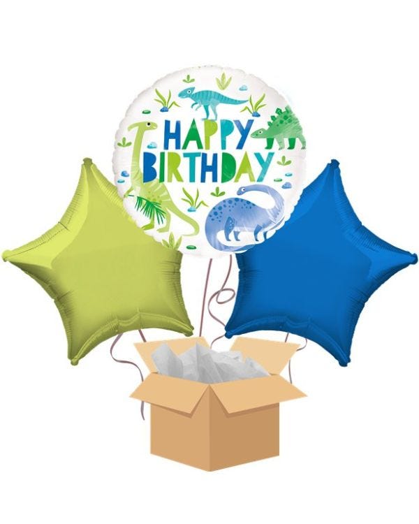 Dino-Roar &quot;Happy Birthday&quot; Balloon Bouquet - Delivered Inflated