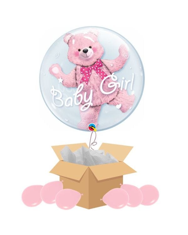 Baby Girl Double Bubble Balloon - Delivered Inflated