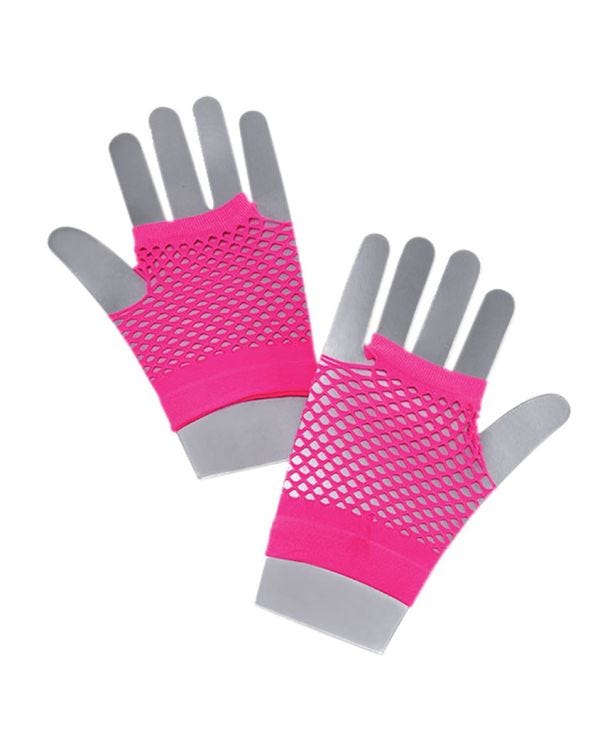 Neon Pink Fishnet Gloves