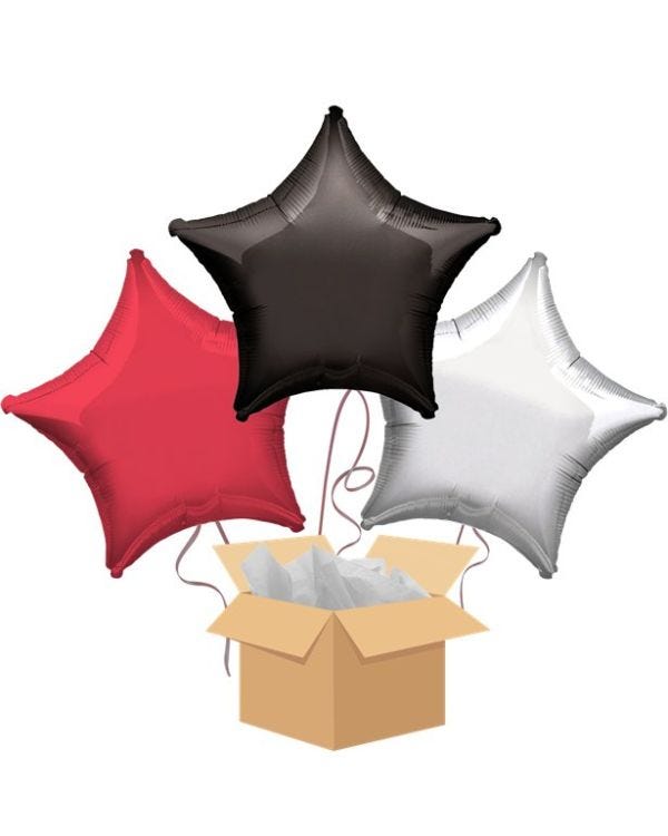 Red, Black &amp; Silver Stars Balloon Bouquet - Delivered Inflated