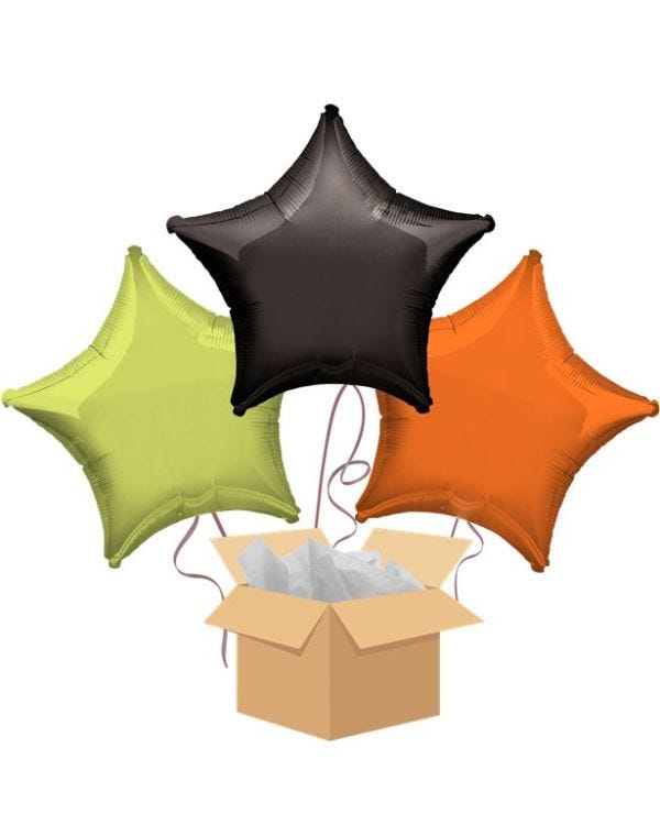 Green, Black &amp; Orange Stars Balloon Bouquet - Delivered Inflated