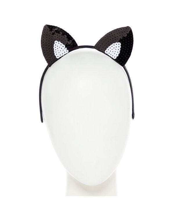 Black Sequin Cat Ears Headband