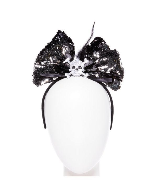 Skeleton Sequin Hair Bow Headband
