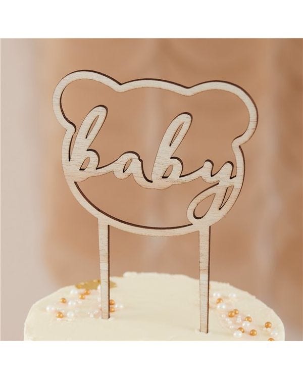 Hello Baby Bear Wooden Cake Topper