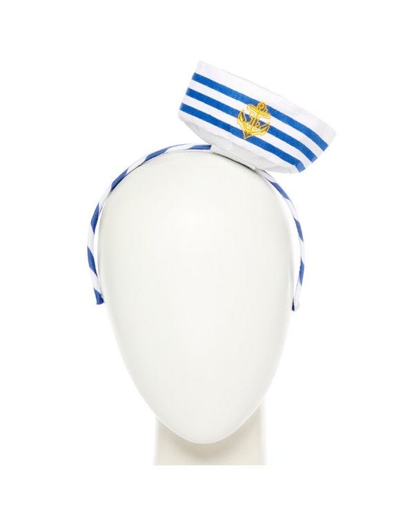 Blue &amp; White Mini Sailor Hat Headband