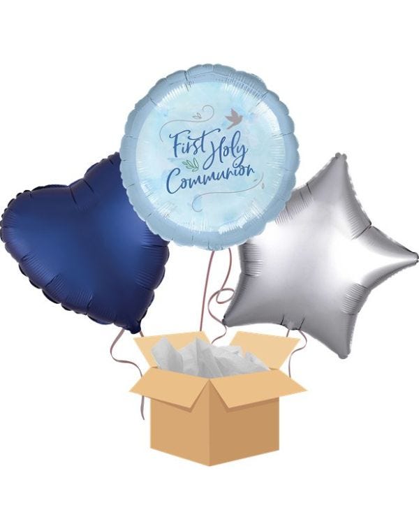 First Holy Communion Blue Balloon Bouquet - Delivered Inflated