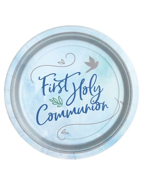 Blue First Communion Paper Plates - 23cm (8pk)