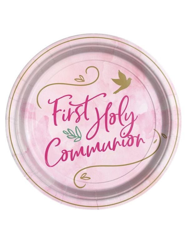 Pink 1st Communion Paper Plates - 23cm (8pk)