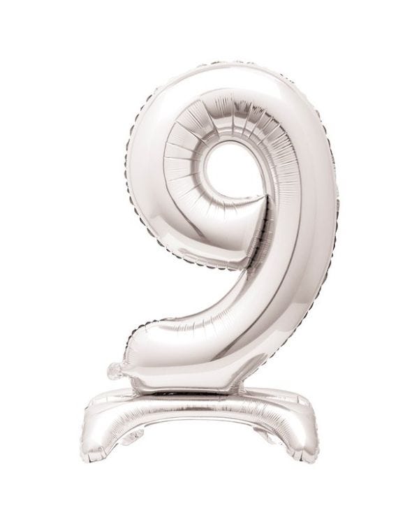 Number 9 Silver Shaped Standing Balloon - 30&quot; Foil