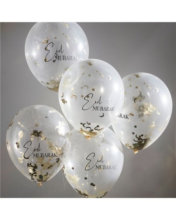Eid Confetti Balloons - 12&quot; Latex (5pk)