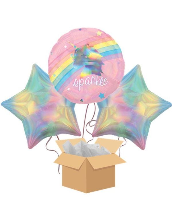 Unicorn &amp; Swan Holographic Balloon Bouquet - Delivered Inflated