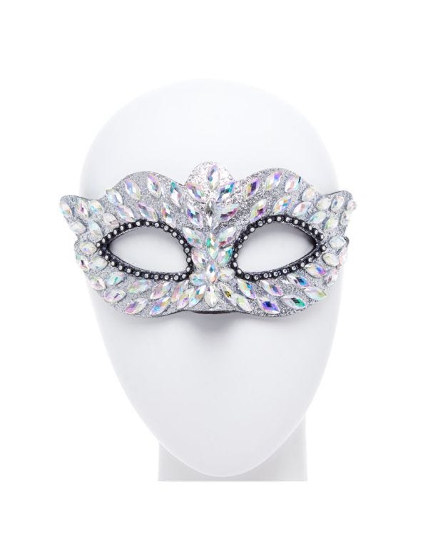 Silver Masquerade Mask with Gems &amp; Rhinestones