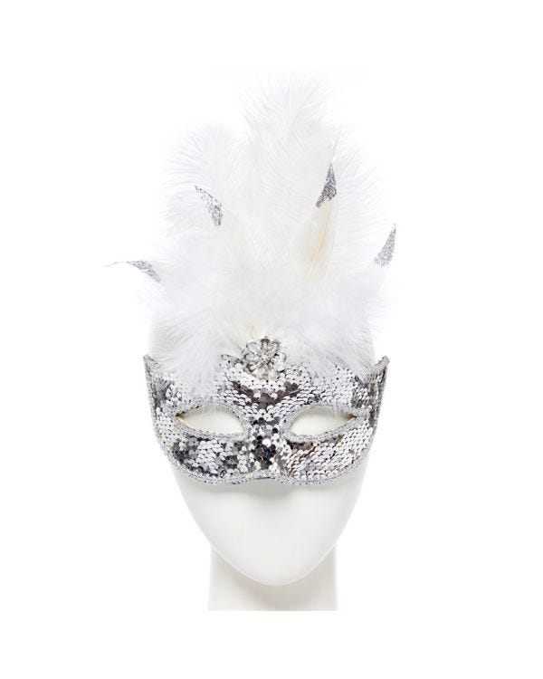 Silver Masquerade Mask with Sequins