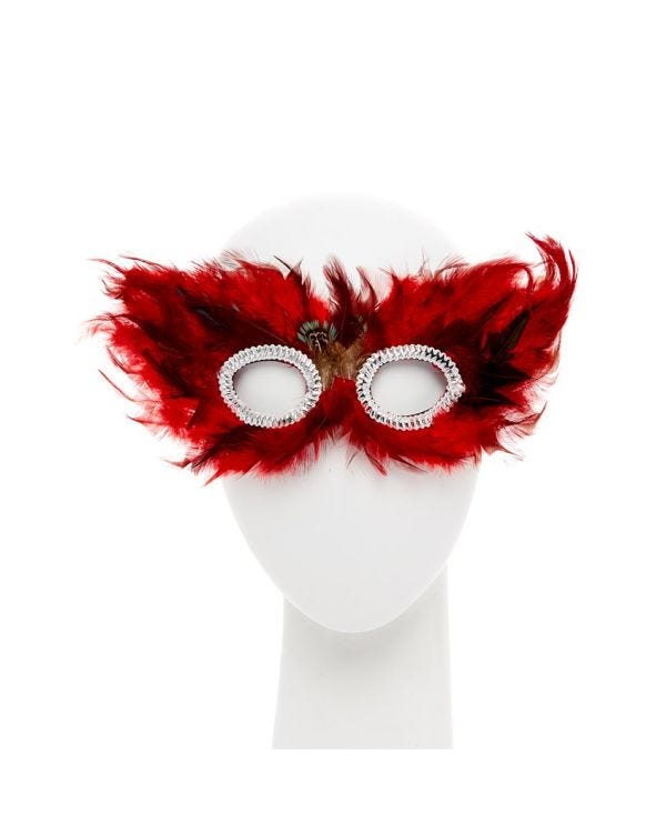 Red &amp; Black Feather Masquerade Mask