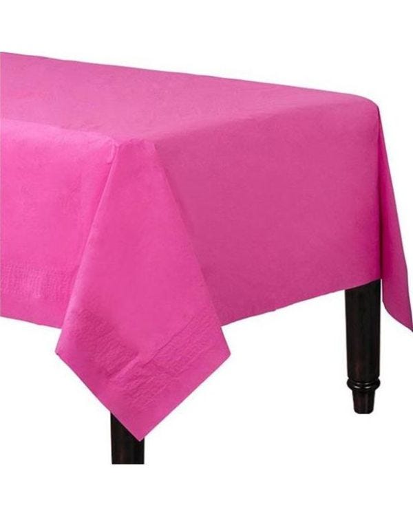 Hot Pink Plastic Lined Paper Table Cover - 1.4m x 2.8m