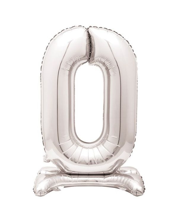 Number 0 Silver Shaped Standing Balloon - 30&quot; Foil