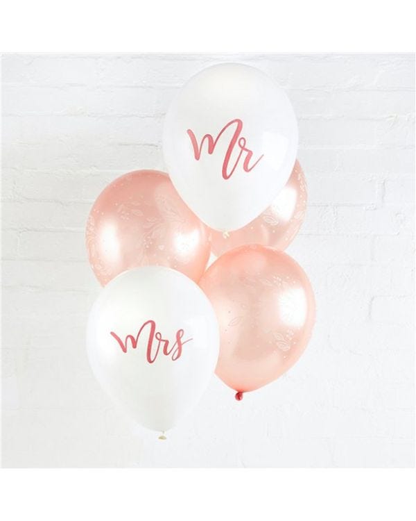 Mr &amp; Mrs Rose Gold Balloons - 11&quot; Latex (5pk)