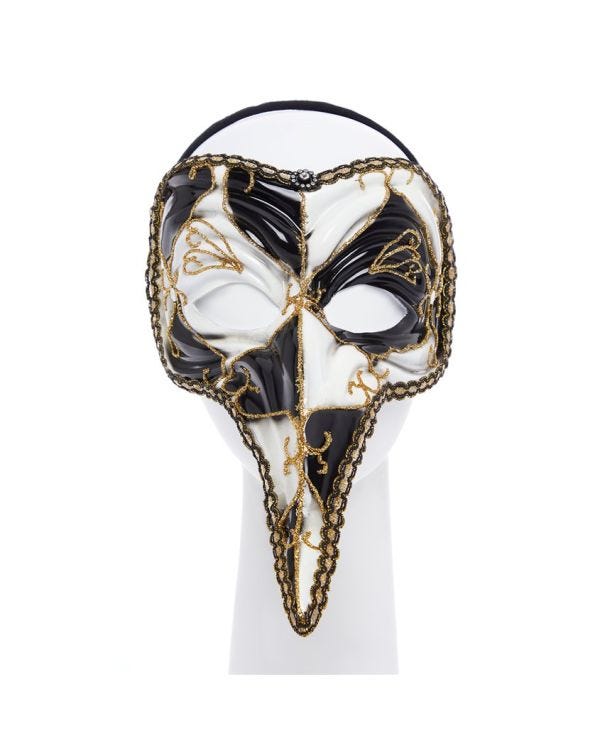 Black &amp; White Long Nose Masquerade Mask