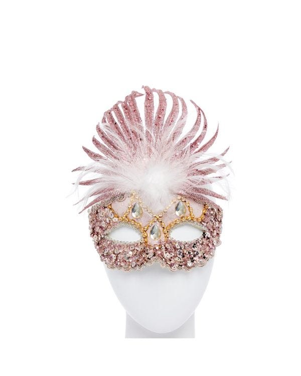 Pink Masquerade Mask with Sequins, Glitter &amp; Feathers
