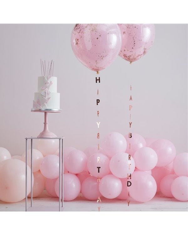 Rose Gold Happy Birthday Balloon Tails (5pk)