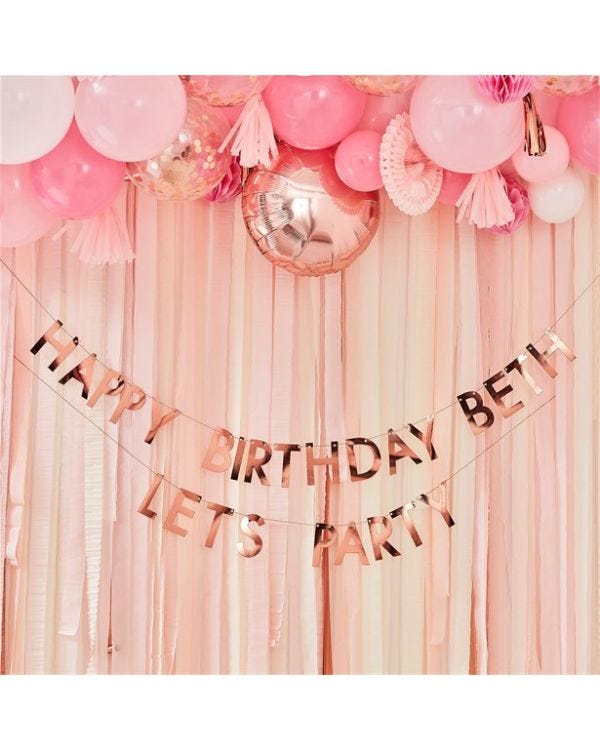 Mix It Up Rose Gold Personalised &#039;Happy Birthday&#039; Paper Banner - 4m
