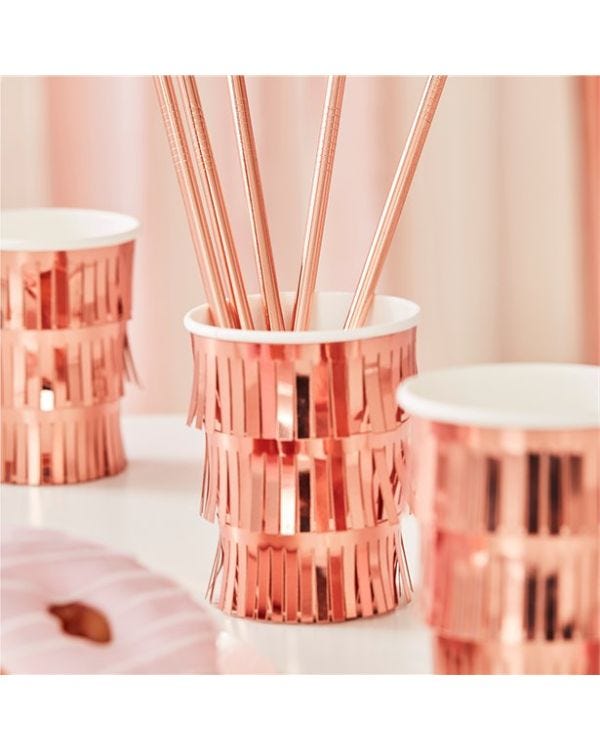 Mix It Up Rose Gold Fringe Paper Cups - 255ml (8pk)