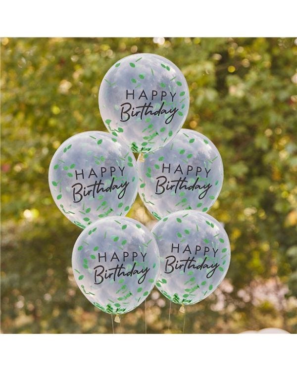 Happy Birthday Leaf Confetti Latex Balloons - 12&quot; (5pk)