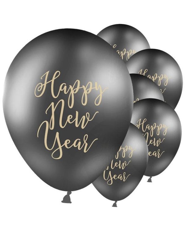 Happy New Year Black &amp; Gold Balloons - 12&quot; Latex (6pk)