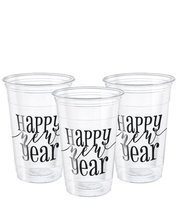 Happy New Year Clear Plastic Party Cups (8pk)