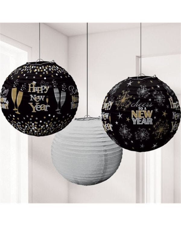Metallic New Year&#039;s Eve Lantern Decorations - 24cm (3pk)