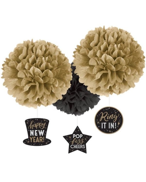 Happy New Year Pom Pom Decorations (3pk)