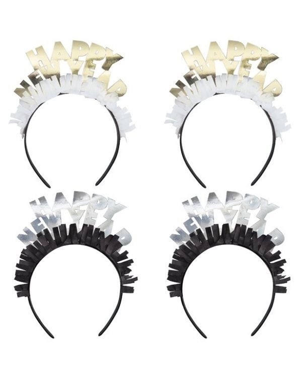 Happy New Year Assorted Metallic Fringed Headbands (4pk)