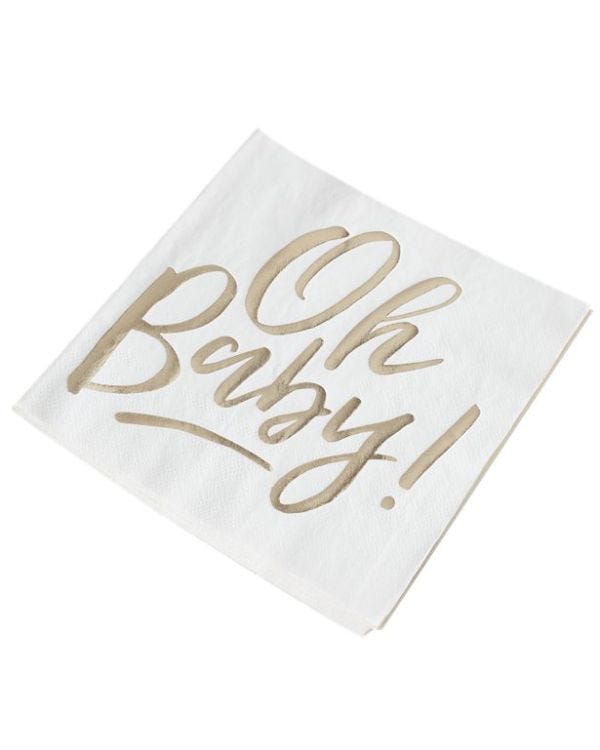 Oh Baby!&#039; Gold Foiled Paper Napkins - 33cm (16pk)