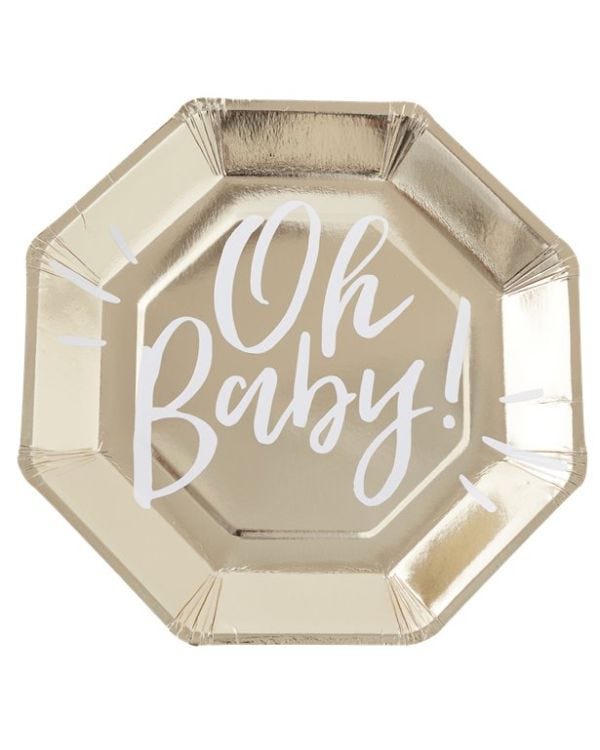 Oh Baby!&#039; Gold Foiled Paper Plates - 25cm (8pk)