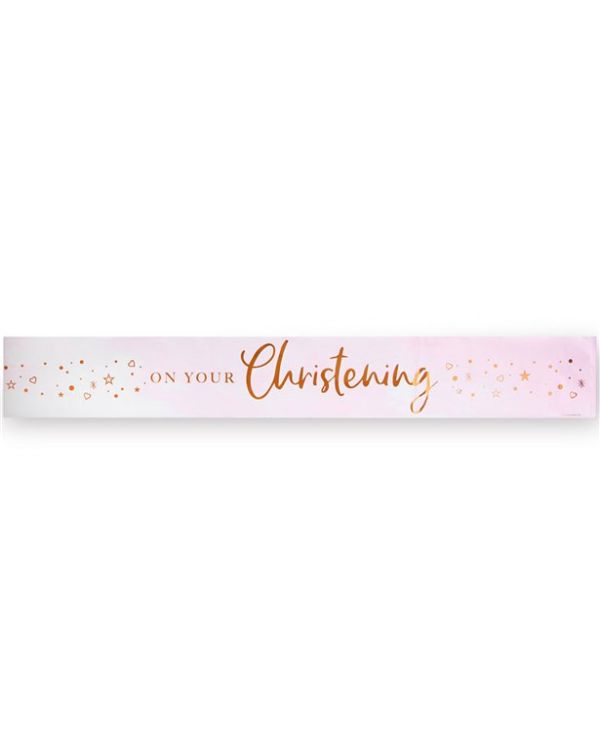 On Your Christening Pink Foil Banner - 2.74m
