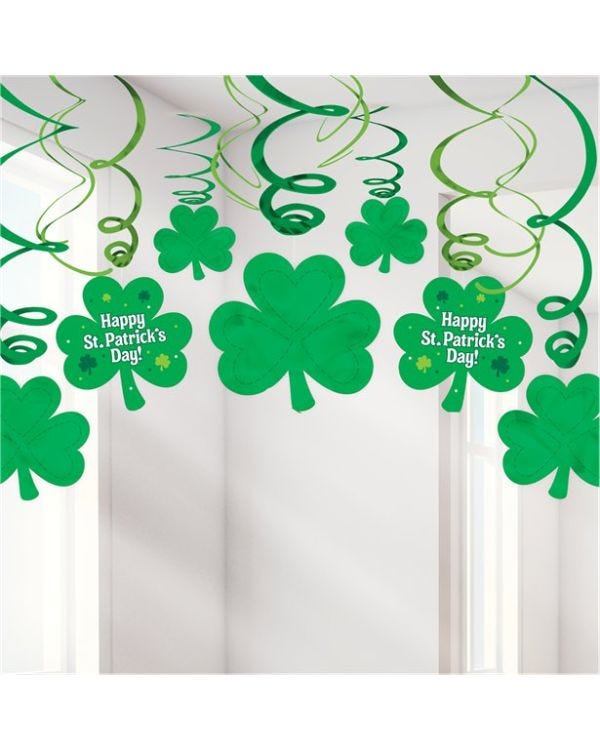 St Patrick&#039;s Day Shamrock Hanging Swirls - 60cm (30pk)