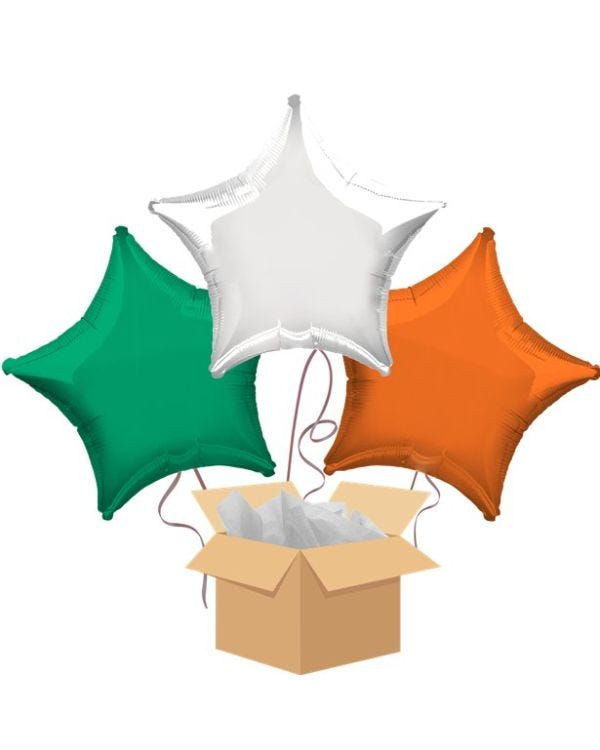Green, White &amp; Orange Star Mix Balloon Bouquet - Delivered Inflated