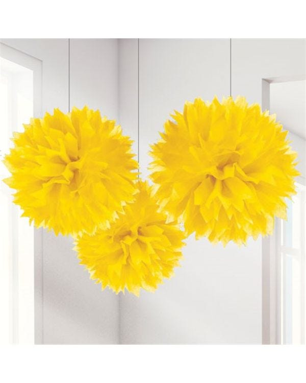 Yellow Pom Pom Decorations - 40cm (3pk)