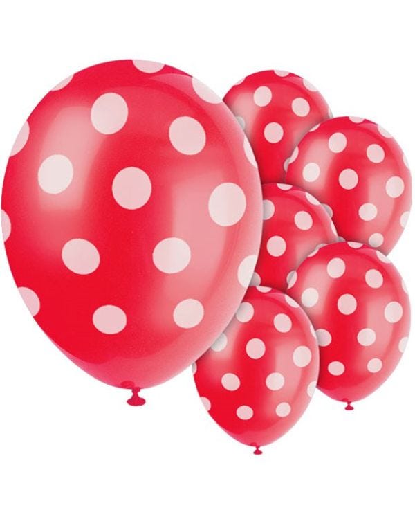 Red Decorative Polka Dots Balloons - 12&quot; Latex (6pk)