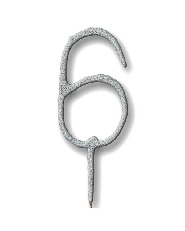 Silver Number 6 Sparkler Candle - 7&quot;
