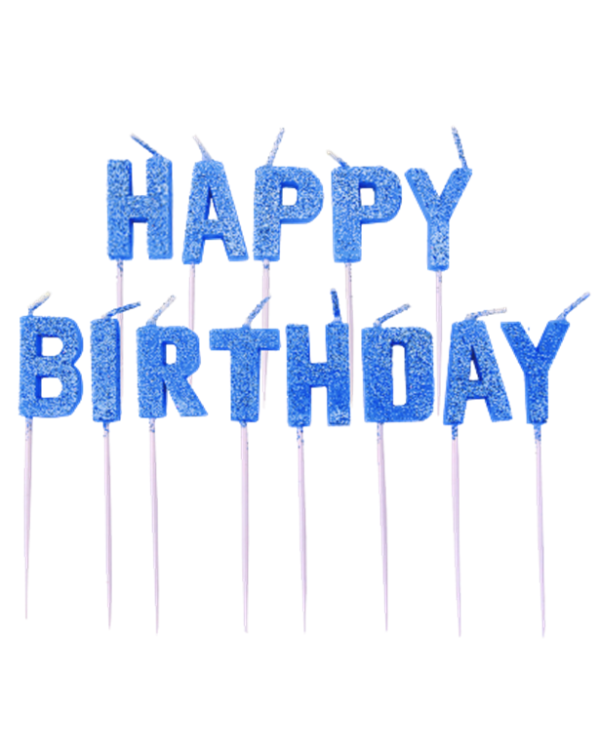 Blue Glitter &#039;Happy Birthday&#039; Pick Candle