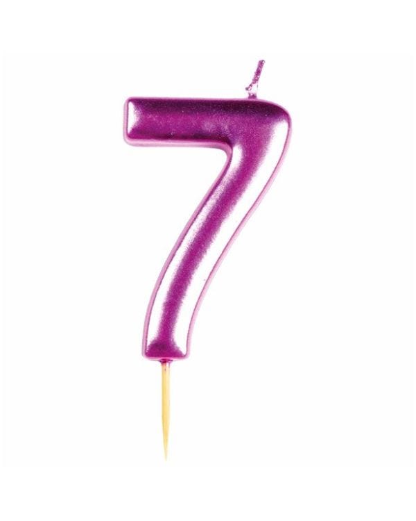 Number 7 Metallic Pink Candle