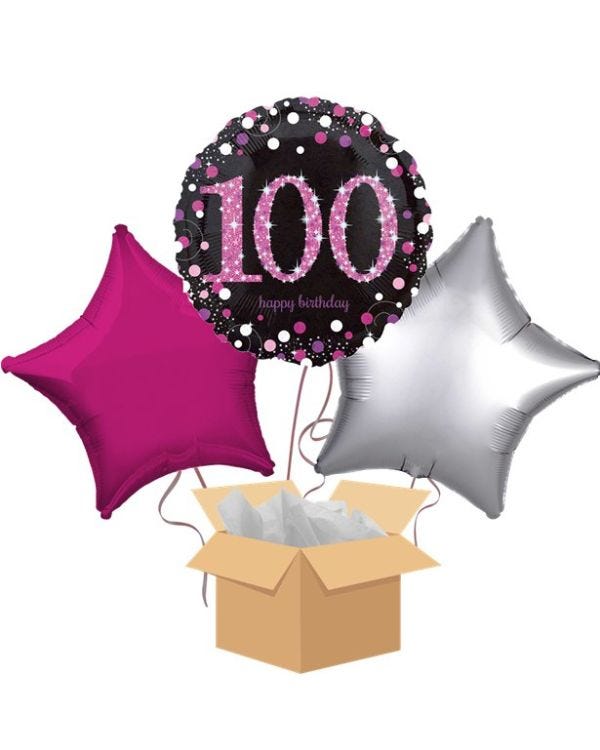 Happy 100th Birthday Pink Balloon Bouquet- Delivered Inflated