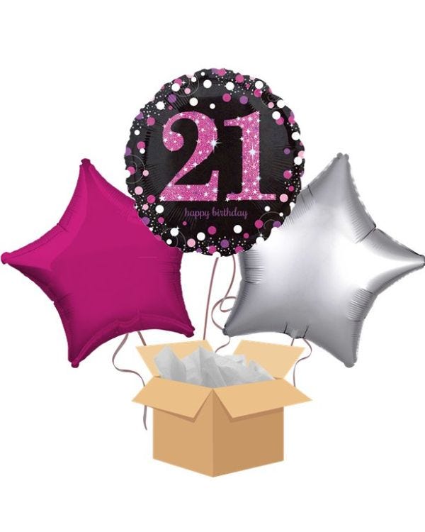 Happy 21st Birthday Pink Balloon Bouquet- Delivered Inflated