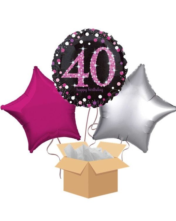 Happy 40th Birthday Pink Balloon Bouquet- Delivered Inflated