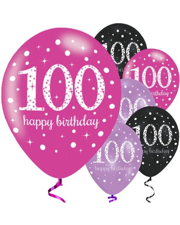 Happy 100th Birthday Pink Mix Latex Balloons - 11&quot; (6pk)